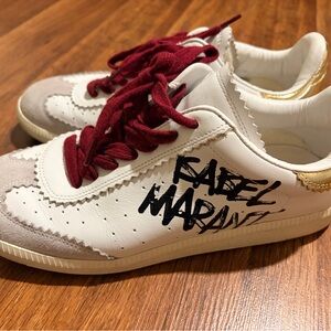 Isabel Marant Abel Sneakers EU 37 White Burgundy Graffiti – Designer Size 7